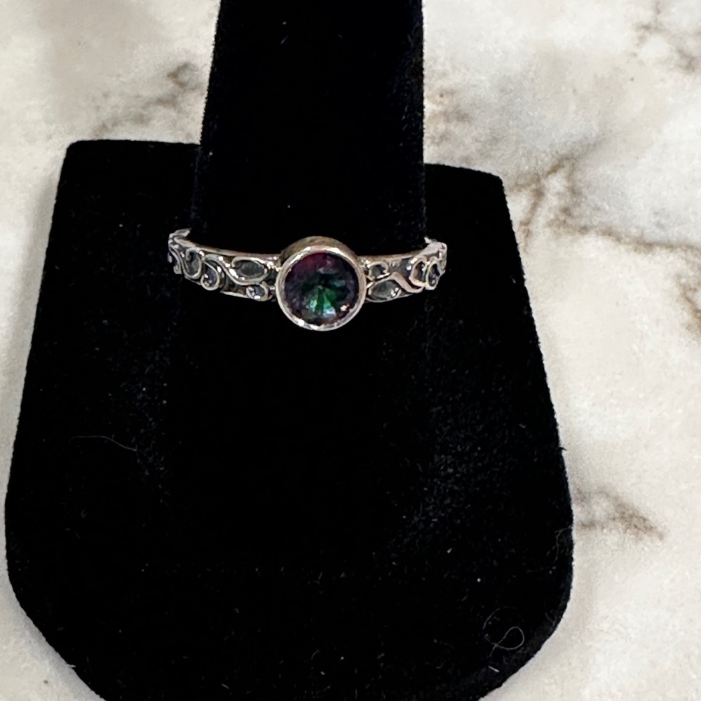 Elegant Sterling Silver Ring with Mystic Topaz CZ